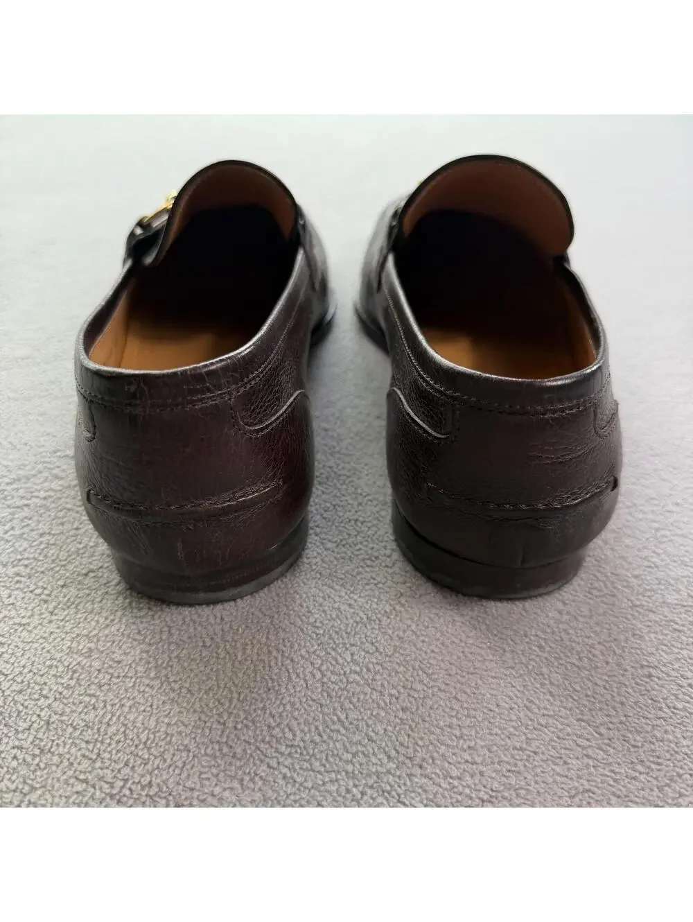 Gucci Horsebit Web Stripe Brown Pebbled Leather Loafers Mens US 7 Made in Italy